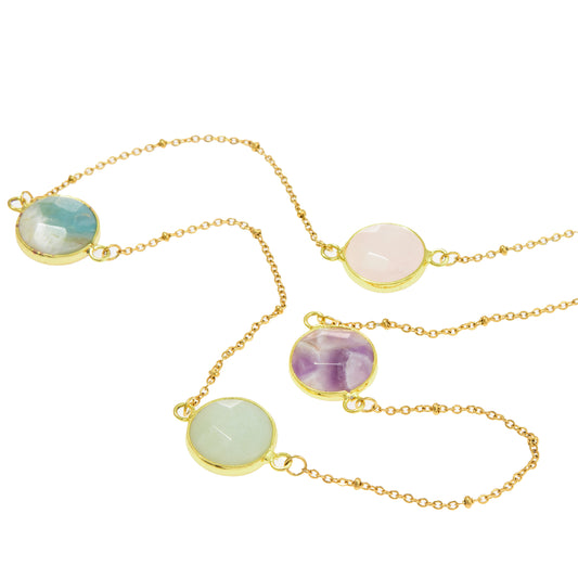 Ruby Long Rose Quartz , Amazonite and Amethyst Necklace