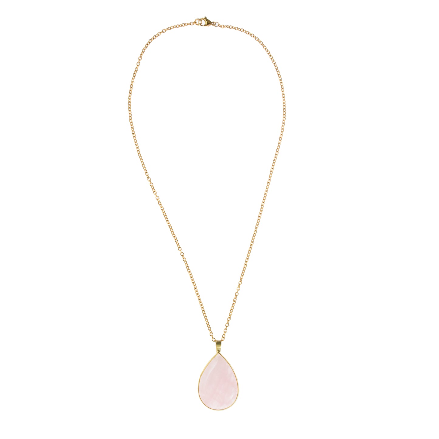 Rose Quartz Pear Shaped Pendant Necklace