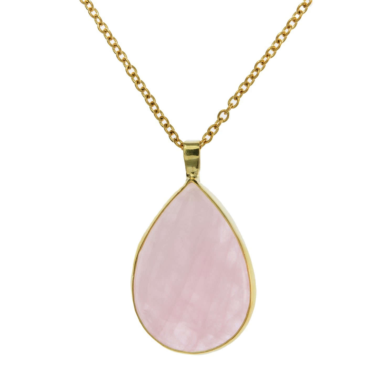 Rose Quartz Pear Shaped Pendant Necklace